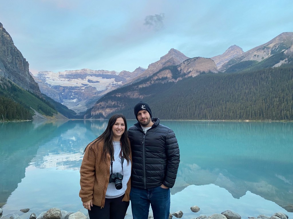 Sunrise at Lake Louise in Banff, Alberta. 