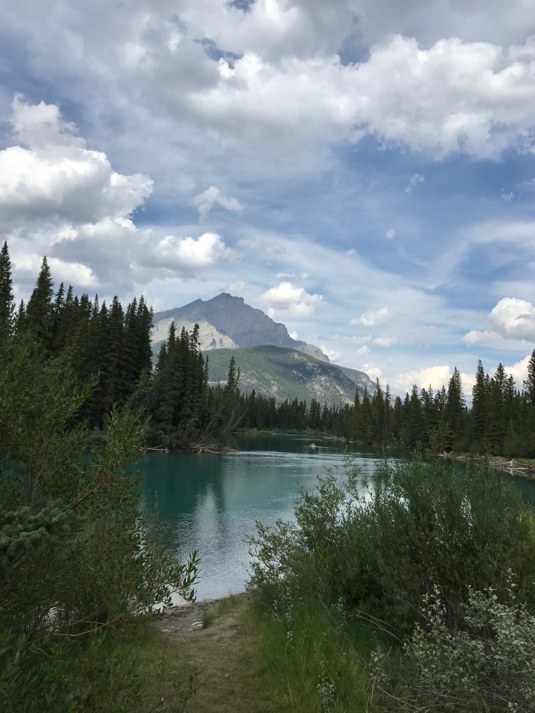 Horseback riding on Bow Valley trail in Banff National Park. 